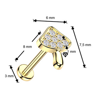 LB1159-GD PUSH-IN zlacený piercing do ucha nebo brady - houbička