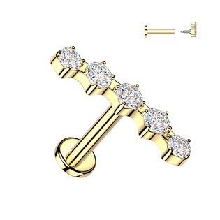 LB1160GD-1206 Zlacený piercing do brady se zirkony
