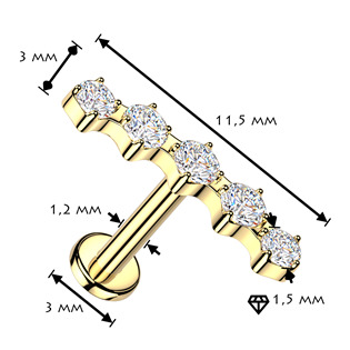 LB1160GD-1208 Zlacený piercing do brady se zirkony