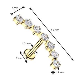 LB1161GD-1208 Zlacený piercing do brady se zirkony
