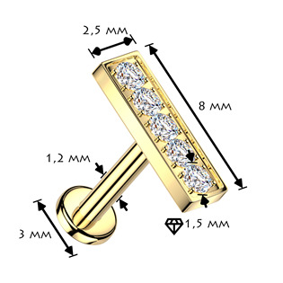 LB1162GD-1206 Zlacený piercing do brady se zirkony
