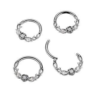 SG141-1210 Ocelový piercing - segment kruh s kytičkami