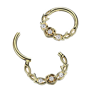 SG141GD-1208 Zlacený ocelový piercing - segment kruh s kytičkami