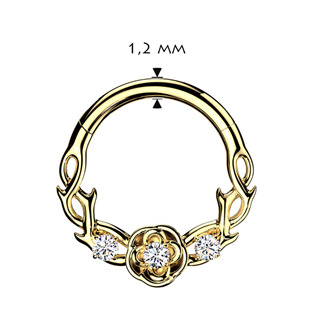 SG141GD-1210 Zlacený ocelový piercing - segment kruh s kytičkami