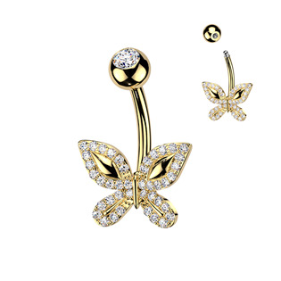 WP0118-GD Zlacený piercing do pupíku motýlek