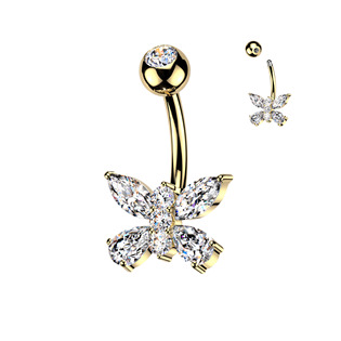 WP0121-GD Zlacený piercing do pupíku motýl