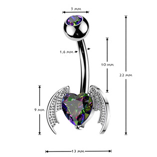 WP0125-VM Piercing do pupíku okřídlené srdce
