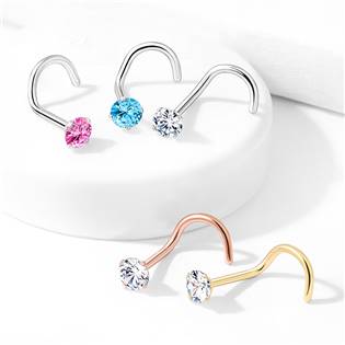N0136GD-030 Zlacený zahnutý piercing do nosu - čirý zirkon