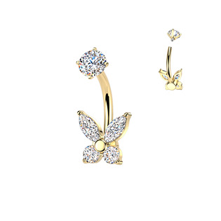 BS1066-GD Zlacený ocelový piercing do pupíku motýlek