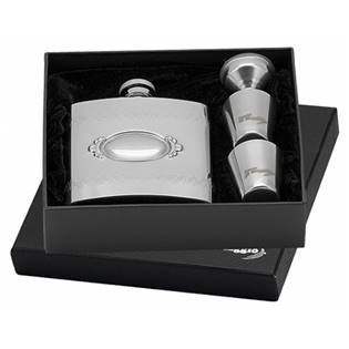 97049 Ocelová kapesní lahev - placatka 180ml + 2 kalíšky 30ml a trychtýřek