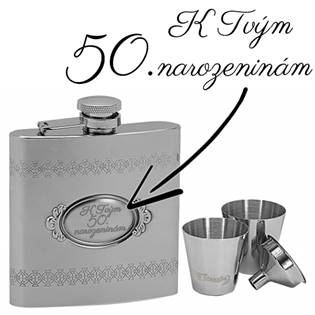97049 Ocelová kapesní lahev - placatka 180ml + 2 kalíšky 30ml a trychtýřek