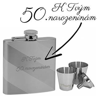 97051 Ocelová kapesní lahev - placatka 180ml + 2 kalíšky 30ml a trychtýřek