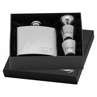 97057 Ocelová kapesní lahev - placatka 180ml + 2 kalíšky 30ml a trychtýřek