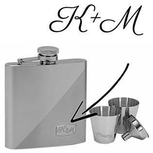 97057 Ocelová kapesní lahev - placatka 180ml + 2 kalíšky 30ml a trychtýřek