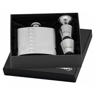 97058 Ocelová kapesní lahev - placatka 180ml + 2 kalíšky 30ml a trychtýřek