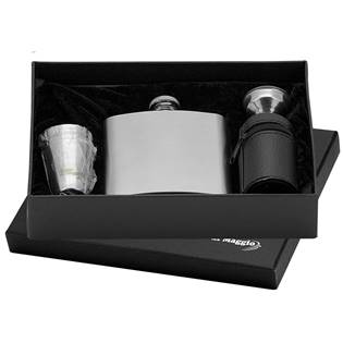 97076 Ocelová kapesní lahev - placatka 180ml + 4 kalíšky 30ml a trychtýřek