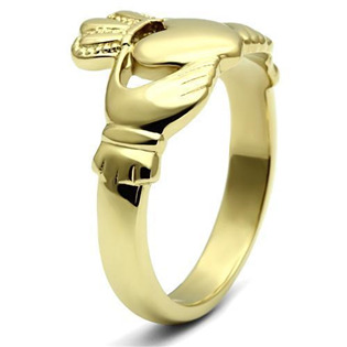 AL-0110-52 Zlacený ocelový prsten Claddagh