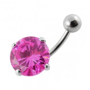 BP01001-A Stříbrný piercing do pupíku - zirkon 12 mm