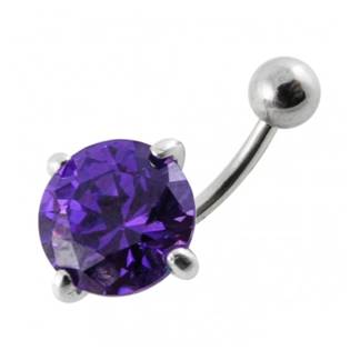 BP01001-A Stříbrný piercing do pupíku - zirkon 12 mm