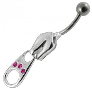 BP01007-C Stříbrný piercing do pupíku - zip