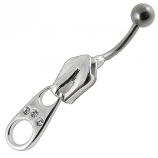 BP01007-P Stříbrný piercing do pupíku - zip