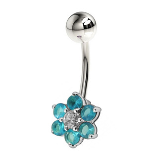 BP01018-P Stříbrný piercing do pupíku - kytička