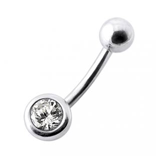 BP01024-A Stříbrný piercing do pupíku se zirkonem
