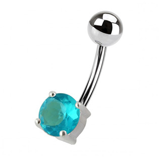 BP01146-C Stříbrný piercing do pupíku - kulatý zirkon 6 mm