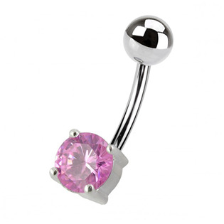 BP01146-C Stříbrný piercing do pupíku - kulatý zirkon 6 mm