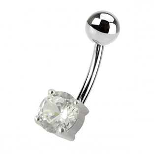 BP01146-C Stříbrný piercing do pupíku - kulatý zirkon 6 mm