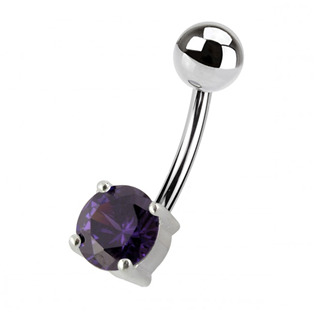 BP01146-C Stříbrný piercing do pupíku - kulatý zirkon 6 mm