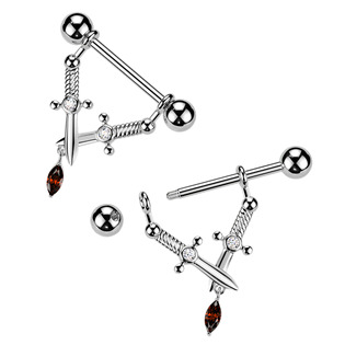 BR01032 Ozdobný piercing do bradavky s dýkami