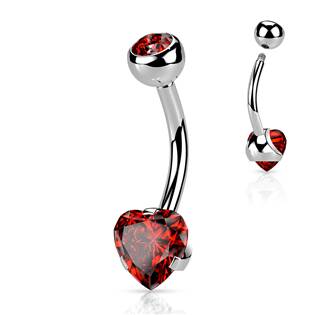 BS0009-A Ocelový piercing do pupíku srdce
