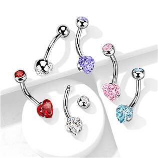 BS0009-P Ocelový piercing do pupíku srdce
