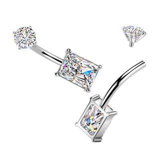 BS1074 Ocelový piercing do pupíku obdélník