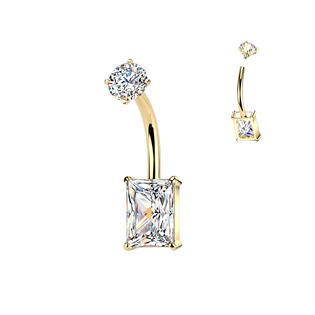 BS1074-GD Zlacený ocelový piercing do pupíku obdélník