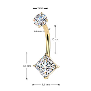 BS1075-GD Zlacený ocelový piercing do pupíku čtverec