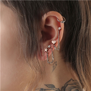 CP1065-STAR Cartilage piercing do ucha s řetízkem, hvězdička