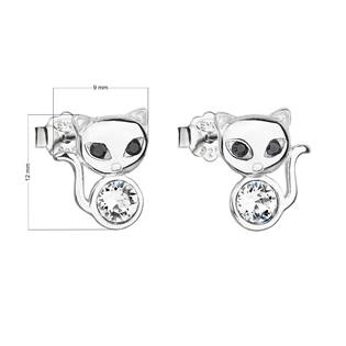 EG2509-CR Stříbrné náušnice pecka s krystaly Swarovski bílá kočka