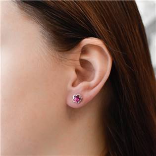 EG2511-FU Stříbrné náušnice kytičky Crystals from Swarovski® Fuchsia