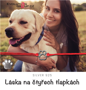 EG7678 Textilní náramek Kabbalah červený se stříbrnou tlapkou
