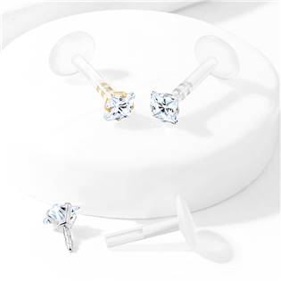 LB0029GDC-120802 Zlacený BioFlex piercing do brady, zirkon 2x2 mm