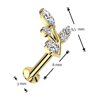 LB1138-GD Zlacený piercing do brady s větvičkou - PUSH IN labreta