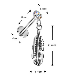 LB1150 Piercing do ucha PUSH IN labreta s peříčkem