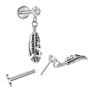 LB1150 Piercing do ucha PUSH IN labreta s peříčkem