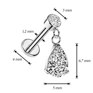 LB1151 Piercing do ucha - labreta se zavěšeným kamínkem