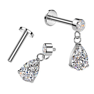LB1151 Piercing do ucha - labreta se zavěšeným kamínkem