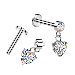 LB1153 Piercing do ucha - labreta se zavěšeným srdíčkem