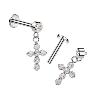 LB1155-1206 Piercing do ucha - labreta s křížkem, 1,2 x 6 mm