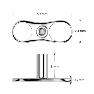 MD043-03 Kompletní microdermal piercing TITAN, 1,2mm, 3mm kámen